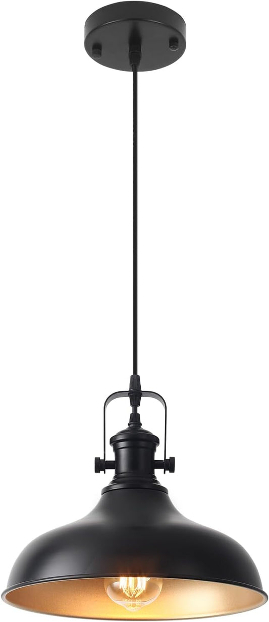 Black Farmhouse Pendant Lights Kitchen Island, 11.41" Kitchen Pendant Lighting, Vintage Industrial Pendant Light,Island Lights for Kitchen Dining Room Bedroom, 1 Pack
