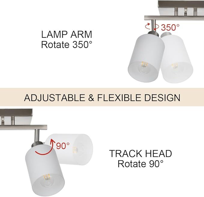 TODOLUZ 6-Lights Track Lighting Ceiling, Ceiling Spotlight Fixtures Brushed Nickel Bathroom Vanity Lighting with Opal White Glass, E26 Bulb Base