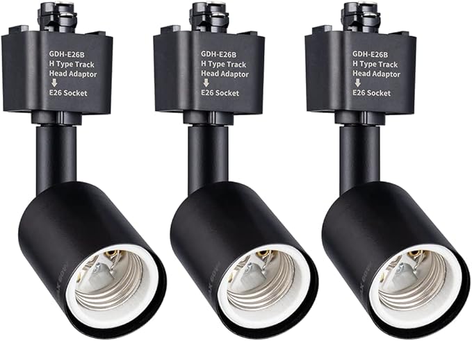 mirrea H Type Track Lighting Head to E26 Medium Screw Base Adapter Light Direction Adjustable Pack of 6 (Black)