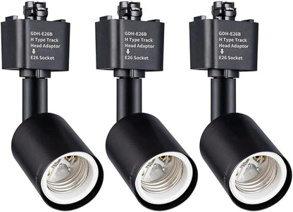 mirrea H Type Track Lighting Head to E26 Medium Screw Base Adapter Light Direction Adjustable Pack of 6 (Black)