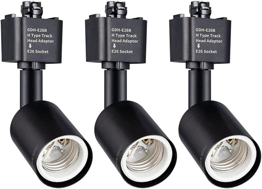 mirrea H Type Track Lighting Head to E26 Medium Screw Base Adapter Light Direction Adjustable Pack of 6 (Black)