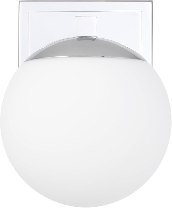 Chrome Wall Sconce Light, Modern Sconces Wall Lighting, 1 Light Globe Bathroom Vanity Lighting with Opal Glass Shade, Wall Light for Bedroom Bathroom Living Room Entryway Hallway