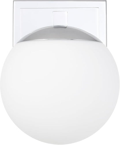 Chrome Wall Sconce Light, Modern Sconces Wall Lighting, 1 Light Globe Bathroom Vanity Lighting with Opal Glass Shade, Wall Light for Bedroom Bathroom Living Room Entryway Hallway