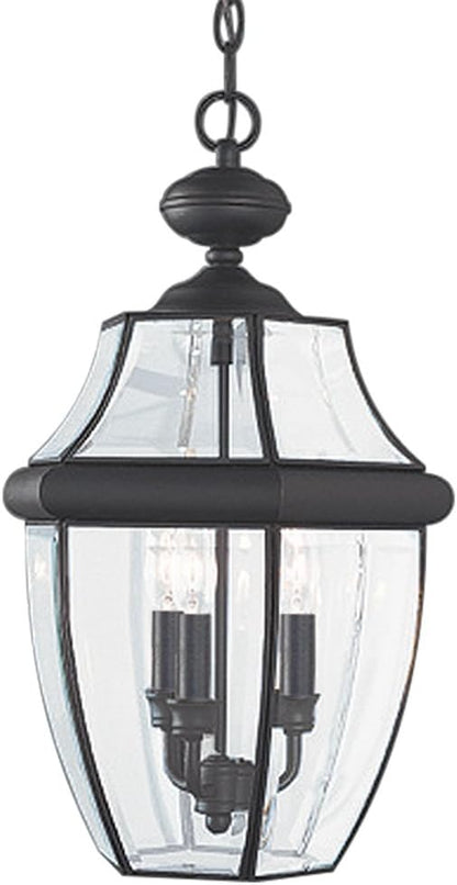 Generation Lighting 6039-12 Lancaster Traditional Three - Light Outdoor Pendant Lantern Outside Fixture, Black Finish, 40 Total Watts, 20.75 Inch Height, 11.75 Inch Diameter