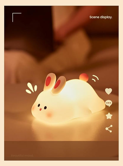 ATSUI Rabbit Night Light, LED Squishy Novelty Animal Night Lamp, Food Grade Silicone 3 Level Dimmable Nursery Nightlight for Desk Decor, Funny Gifts Stuff for Boys Girls Baby, White Elephant Gifts
