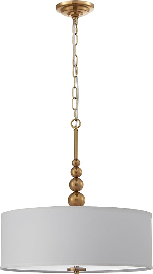 Shrine Lighting Drum Chandeliers, Farmhouse Style, Perfect Drum Pendant Light for Dining Room, D20'' x H8'', Adjustable Chains 59'', E26*3 Sockets, White Linen Fabric Lampshade & Gold Rod