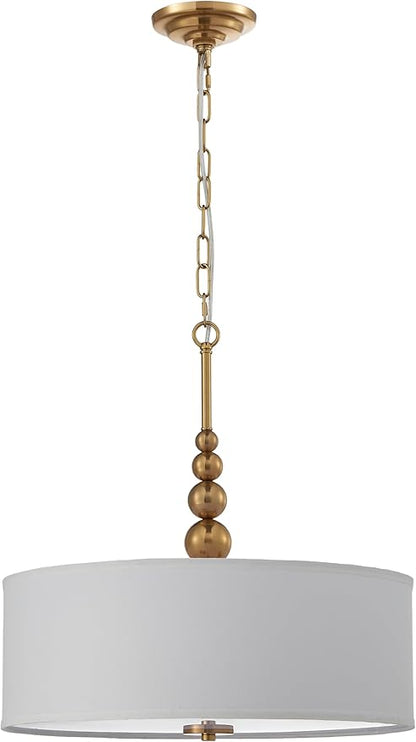 Shrine Lighting Drum Chandeliers, Farmhouse Style, Perfect Drum Pendant Light for Dining Room, D20'' x H8'', Adjustable Chains 59'', E26*3 Sockets, White Linen Fabric Lampshade & Gold Rod