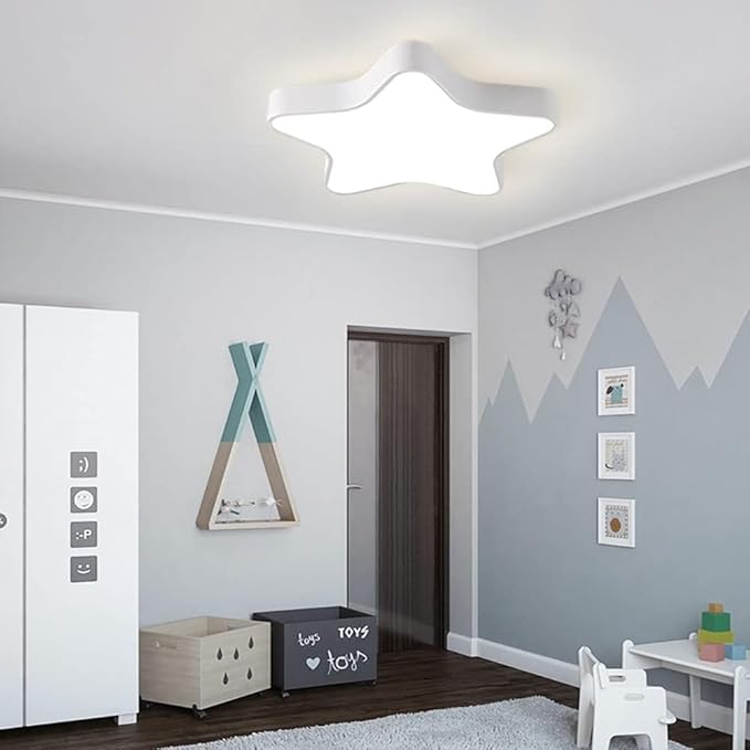 LED Ceiling Light Fixture, 20 Inch Modern Pentagram Recessed Ceiling Lights,3000K-6000K Dimmable Light, White 36W Close to The Ceiling Lighting Flush Mount Living Room Ceiling Lamp