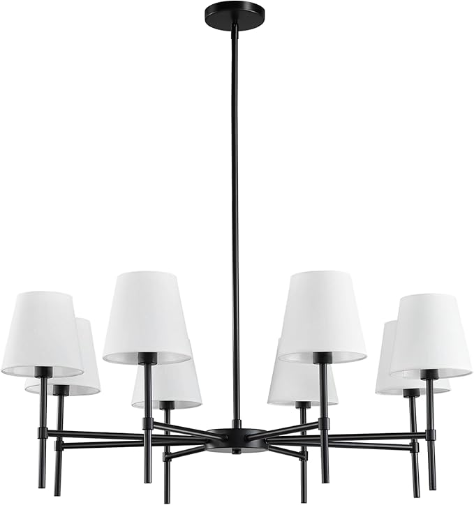 RUIYEY Dining Room Chandeliers Light - 35.8" Modern Black Chandelier, 8-Light Metal Farmhouse Dining Room Light Fixture, E26 Hanging Pendent Lighting for Kitchen, Living Room, Foyer, Entrance