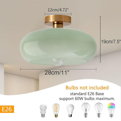 Mid Century Ceiling Light Fixture - Milk Glass Shade, Gold Modern Flush Mount Lamp for Hallway, Dining Room, Kitchen