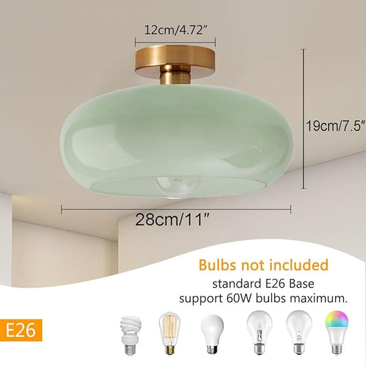 Mid Century Ceiling Light Fixture - Milk Glass Shade, Gold Modern Flush Mount Lamp for Hallway, Dining Room, Kitchen