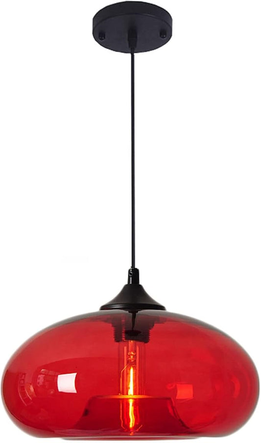 11" Industrial Vintage Colorful Glass Pendant Lighting 1-Light Farmhouse Loft Bar Ceiling Hanging Lamp Kitchen Island Dining Room Bedroom Chandelier (Red)