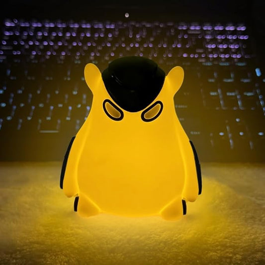 Cute Yellow Partner Lamp, LED Animal Night Light, Nightlight for Room Decor,Button Cell Bedside Touch Silicone Lamp, Unique Dorm Decor Gift