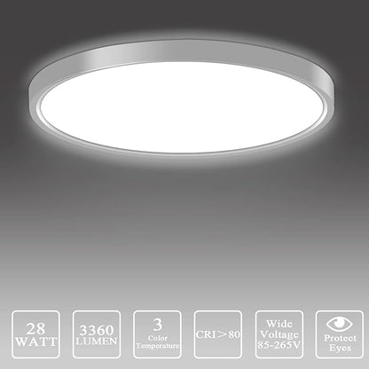 Ceiling Light LED 28W 12 Inch, 3 Color Temperature Switchable Round Ceiling Mount Light Fixture for Kitchen, Bedroom, Living Room, Dining Room -3000K/4500K/6500K White Shell