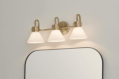 Kichler Farum 26" 3-Light Bathroom Vanity Light Fixture with Opal Glass in Champagne Bronze for Mirror, Modern Wall Mount Over Single or Double Vanity (26" W x 9.5" H), 55155CPZ