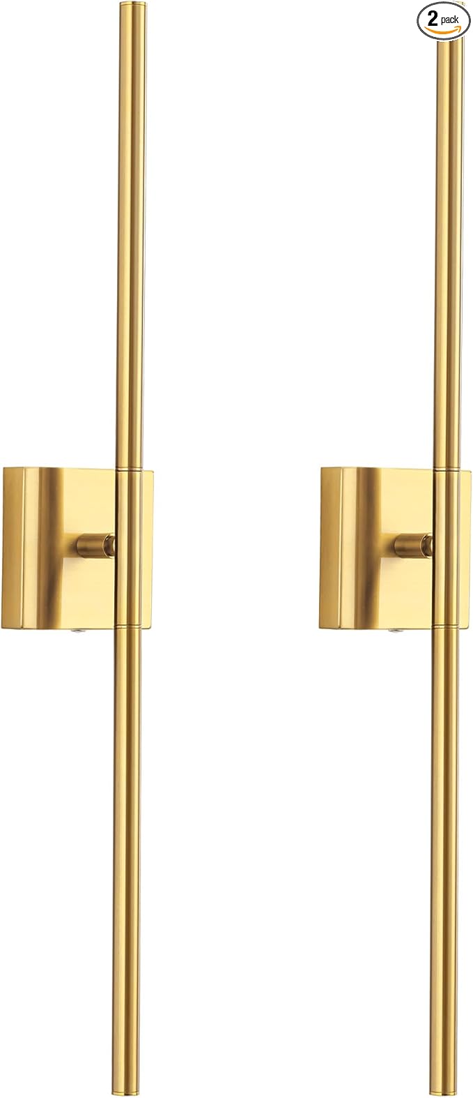 KDG Cordless Wall Sconces Set of 2, Wireless 5200mAh Rechargeable Battery Operated LED Wall Lamps with Remote, 360° Rotate Lightings for Wall Painting, Bedroom, Hallway, Night Light 31.5 inch (Gold)