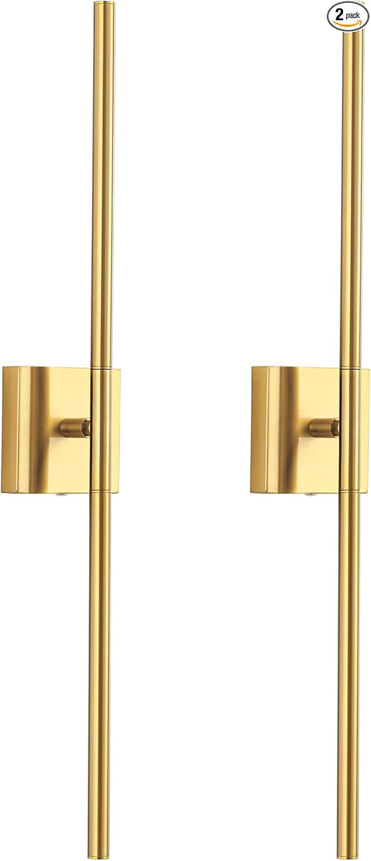 KDG Cordless Wall Sconces Set of 2, Wireless 5200mAh Rechargeable Battery Operated LED Wall Lamps with Remote, 360° Rotate Lightings for Wall Painting, Bedroom, Hallway, Night Light 31.5 inch (Gold)