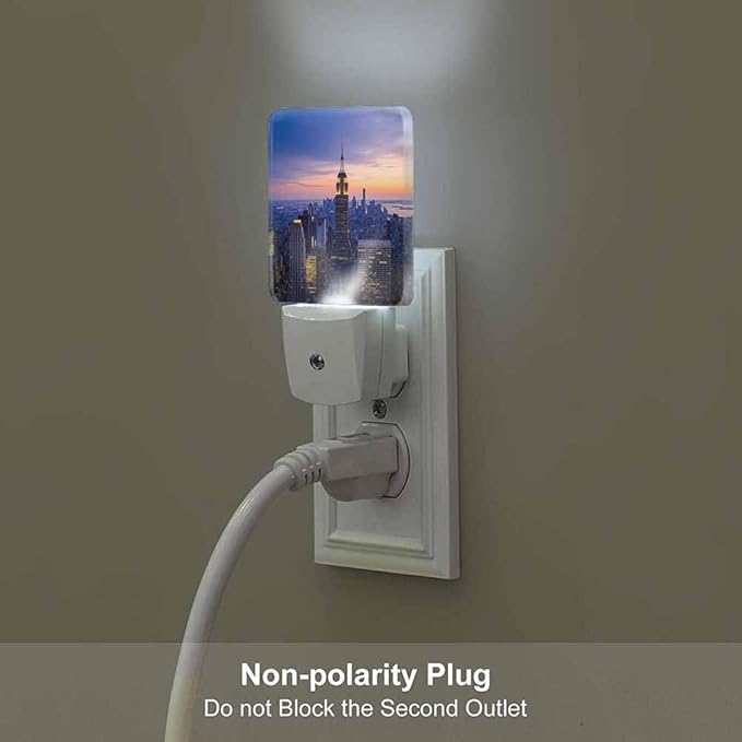 New York City LED Night Lights Plug into Wall Skyscrapers at Sunset 0.5W Plug in Night Light, Dusk to Dawn, Bright Nightlight Auto On/Off, for Room Bedroom Bathroom