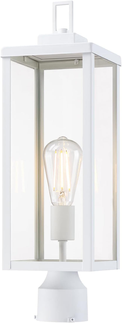 GRUENLICH Outdoor Lamp Post Light Fixtures, Exterior Pole Lantern with Tempered Glass, 20.5 Inch Fence Post Lighting for Garden Yard Pathway, White, 1 Pack