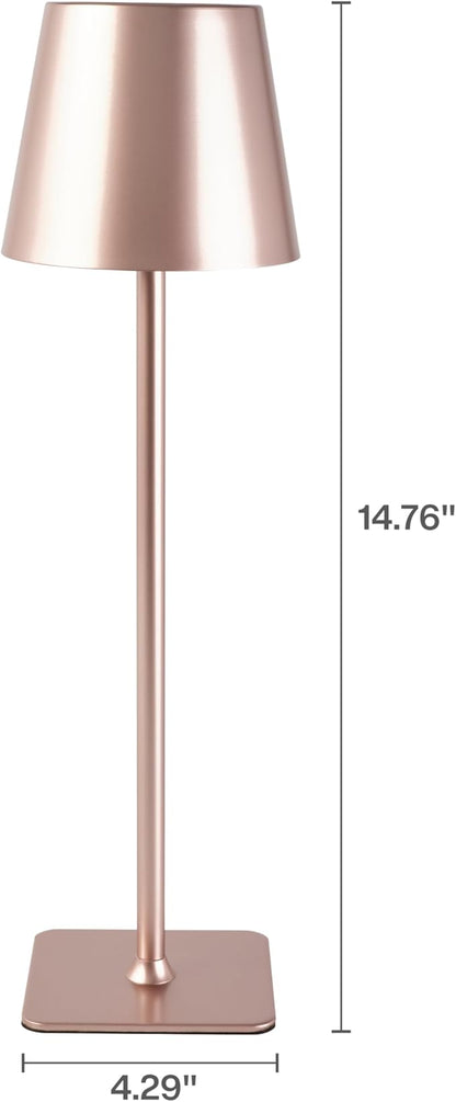 Mikasa Rechargeable LED Table Lamp, 15 Inch Cordless Accent Lamp with Touch Control Dimming, 3 Color Temperatures, 5000mAh Battery, Up to 30 Hours Runtime, Pink, Home Decor Lamp for Living Room
