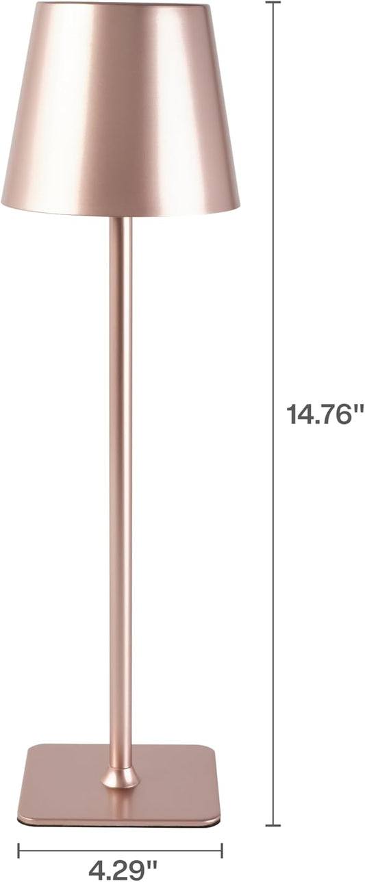 Mikasa Rechargeable LED Table Lamp, 15 Inch Cordless Accent Lamp with Touch Control Dimming, 3 Color Temperatures, 5000mAh Battery, Up to 30 Hours Runtime, Pink, Home Decor Lamp for Living Room