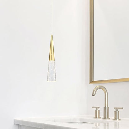 JoollySun Modern Crystal Pendant Light: Gold Mini Cone Hanging Light Fixtures for Kitchen Island Bathroom