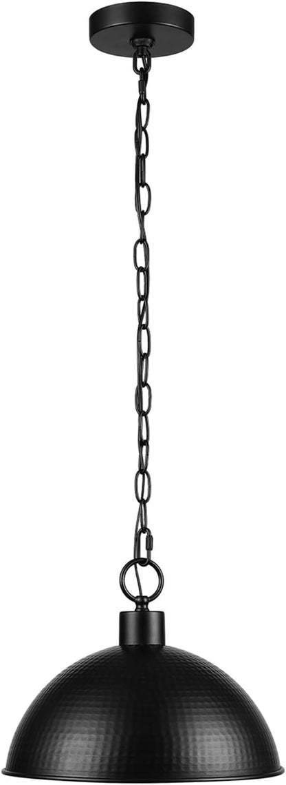 GLOBE Electric 67000100 1-Light Pendant Light Fixture, Weathered Black Finish, Hammered Metal Shade, Gold Interior, Living Room Pendant Light, Dining Room Fixture, Hanging Lights for Bedroom