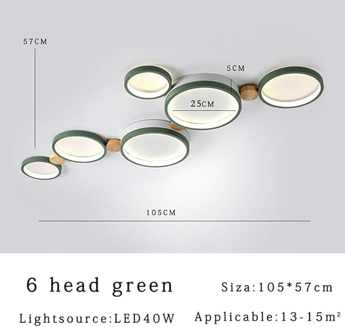 6-Lights LED Ceiling Light Fixture,42 Inch Modern Ceiling Lights Flush Mount Wooden 40W Dimmable Chandelier for Living Room Bedroom Kitchen,3000K/4000K/6000K Temperatures Selectable Green