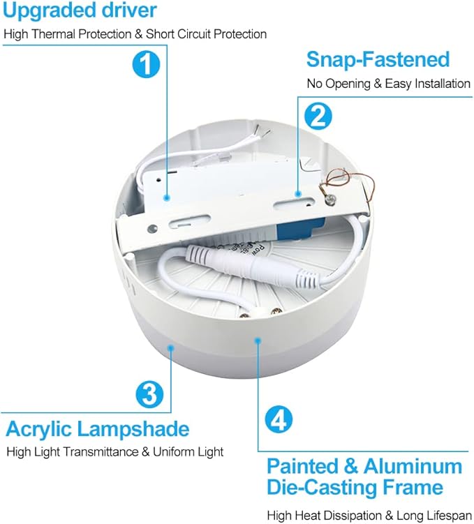 DLLT 12W LED Flush Mount Ceiling Light, 4.72" Flat Modern Round Lighting Fixture, 100W Equivalent White Ceiling Lamp for Closet/Bathroom/Hallway/Porch/Laundry Room, 6000K Cool White, Non-Dimmable