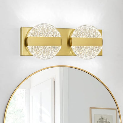 Luxury Brushed Gold Bathroom Vanity Light with High CRI 90+ LED for True Colors, 10W 6000K Cool White Modern Bathroom Lights Fixture Over Mirror for Makeup & Shaving