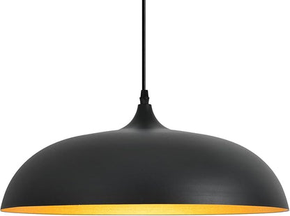 Large Pendant Light Fixtures Ceiling Hanging, 17.7" Dome Pendant Lights,Black and Gold Finish Lighting Fixture,Adjustable Pendant Lamps for Living Room,Dining Room,Kitchen Island