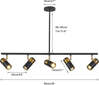 5-Light Ceiling Track Lighting Adjustable LED Track Lighting Kit Gold and Black Industrial Ceiling Spot Lighting for Kitchen Farmhouse Accent Lighting…