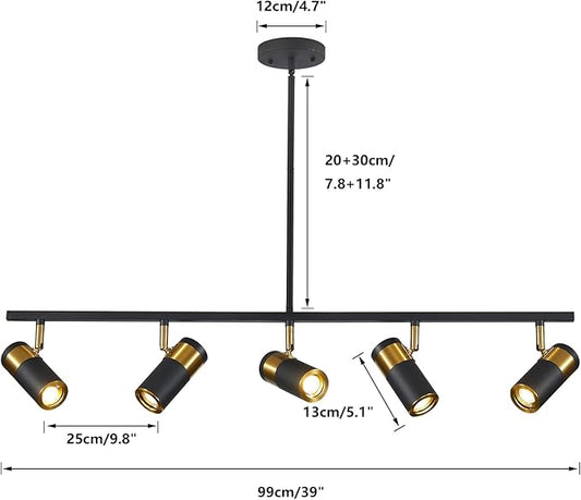5-Light Ceiling Track Lighting Adjustable LED Track Lighting Kit Gold and Black Industrial Ceiling Spot Lighting for Kitchen Farmhouse Accent Lighting…