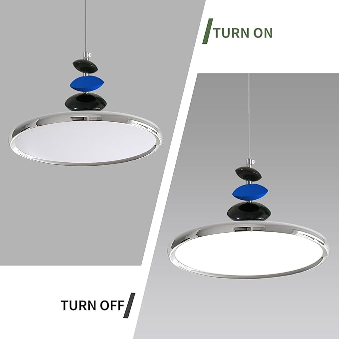 Mikeru Modern Pendant Lights, 23.6" Chrome Pendant Lighting Fixture with Remote Control Dimmable 3 Color Mode & Brightness Mid Century Island Light Fixture for Dining Room,Kitchen,Living Room