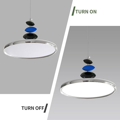 Mikeru Modern Pendant Lights, 15.8" Chrome Pendant Lighting Fixture with Remote Control Dimmable 3 Color Mode & Brightness Mid Century Island Light for Dining Room, Kitchen, Living Room