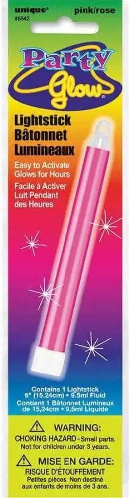 Pink Glow Light Stick - 6" - Premium Bright Green Plastic Glow Stick - Ideal for Parties, Concerts, Birthdays, New Year, Christmas, and Neon Events (1 Pc.)