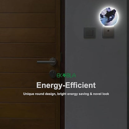 EKOBLA Cat & White Flower Plug-in Night Light, Black Kitten Hiding Behind Floral LED Nightlight with Auto Sensor for Home Decor