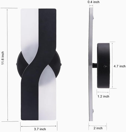 Kawell 12W Minimalist LED Wall Light 1%-100% Dimming Modern Sconce Hardwired Indoor Lamp Square for Bedside Hallway Study Kitchen, Black 6000K