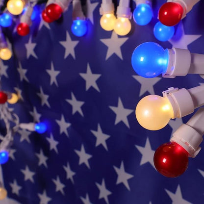 Red White Blue Christmas Lights White Wire - G15 Glass 50 Count 4th July Decoration Patriotic Mini String Lights for Indoor Outdoor Xmas Holiday Party Patio Independence Day Decoration