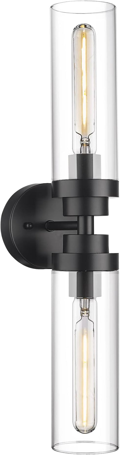 Emak 2 Light Black Vanity Lights for Bathroom,22 Inch Bathroom Light Fixtures Modern Wall Sconces with Clear Glass Shade for Bath, Bedroom, Hallway, VL085-BK-2