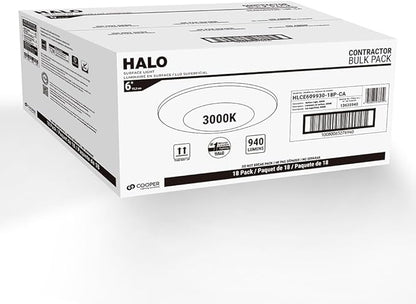 HALO HLCE 18-Pack 6 inch Integrated LED Recessed Disk Light 3000K, 900 Lumens, 90 CRI, Phase Cut Dimming, Ceiling Mount Garage Lighting for Basement Gym Kitchen Damp Location