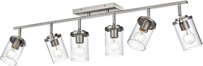 BONLICHT Transitional 6-Light Glass Track Lighting Kit Directional Ceiling Spot Light Brushed Nickel Modern Bathroom Vanity Wall Lights for Kitchen Living Room Office, Flexibly Rotatable Light Head