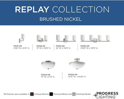 Progress Lighting Replay Collection 1-Light Etched White Glass Modern Bath Vanity Light Brushed Nickel, E26