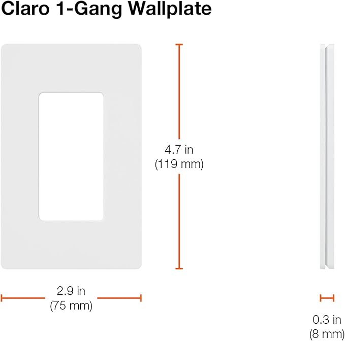 Lutron Claro Light Switch Cover Plate, 1 Gang Wallplate, for Decorator Light Switches, Screwless Switch Plate Cover, Gloss, CW-1-GR-2, Gray, 2 Pack
