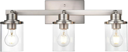 Yaohong 3-Light Track Lighting Kit Brushed Nickel Track Lighting Fixtures, Bathroom Wall Light Ceiling Mount Rotatable Spotlights, Kitchen Ceiling Light Fixtures with Glass Shade for Bathroom Hallway