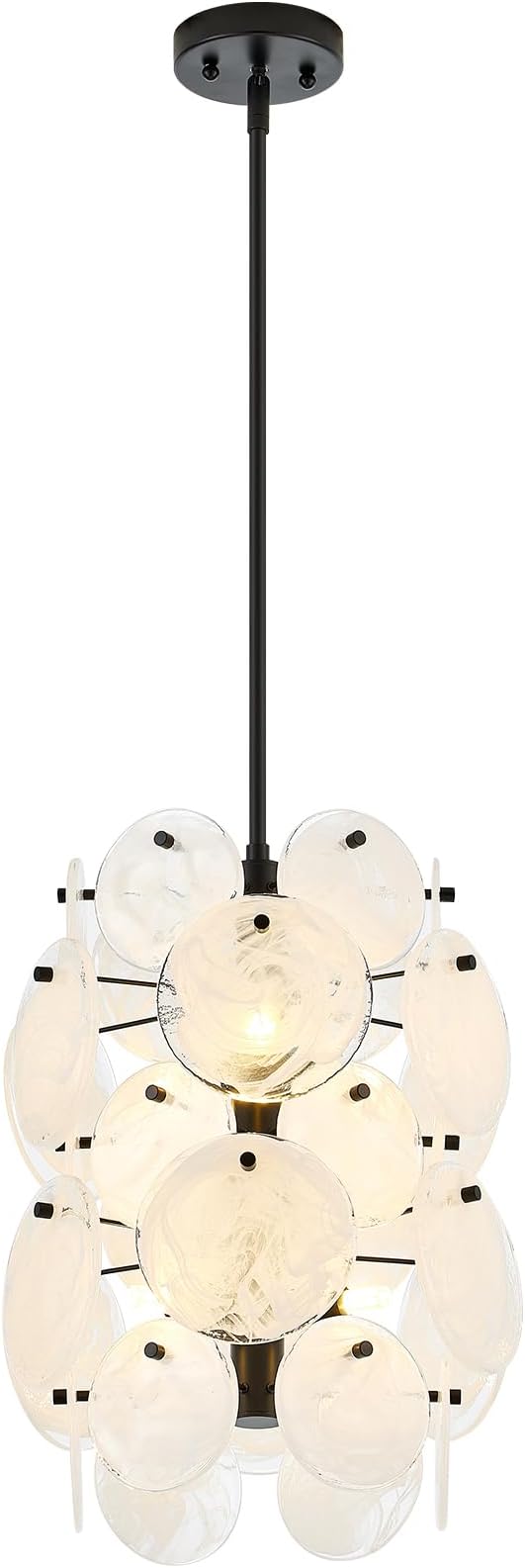 Modern Black Glass Chandelier for Entryway, Coastal Dining Room Light, 6-Light Unique Pendant Light Fixture for Foyer Bedroom Stairway Kitchen