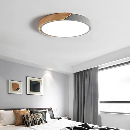 LED Ceiling Light Fixture,20 Inch Modern Wood Recessed Ceiling Lights,Dimmable Light,36W Grey Close to Ceiling Lighting Flush Mount Living Room Bedroom,3000K-6000K