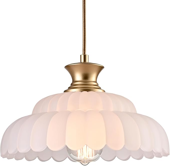 HYDELITE Vintage Frosted Glass Pendant Lights Kitchen Island Lighting Fixtures Over The Kitchen Sink Adjustable Hanging Pendant for Dining Room Kitchen Entryway