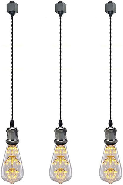 Kiven 3-Light H-Type Wire Track Light Pendants 39.37 Inch Cord Length Black Weave Rope Restaurant Chandelier Decorative Pendant Light Industrial Factory Pendant Lamp 3 Pack,Bulb Not Included