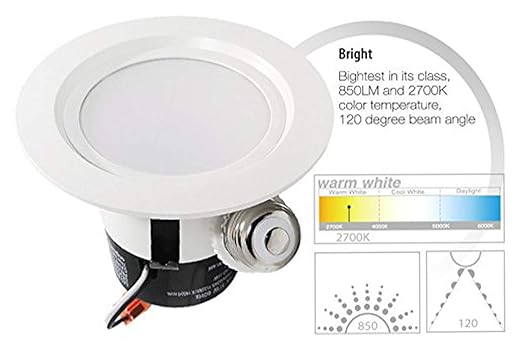 TORCHSTAR 4 inch Dimmable Recessed LED Downlight, 10W (85W Equivalent), Energy Star, 2700K Soft White, 850lm, Retrofit LED Recessed Lighting Fixture, 5 Years Warranty